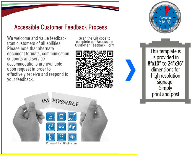 Accessible Customer Feedback Process  - We welcome and value feedback from customers of all abilities. Please note that alternate document formats, communication supports and service accommodations are available upon request in order to effectively receive and respond to your feedback.
Scan the QR code to complete our ACCESSIBLE CUSTOMER FEEDBACK FORM > this QR code will take you to the Accessible Customer Feedback Form